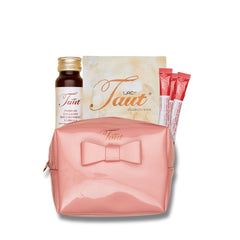 Mini Anti-Aging Beauty Bundle: pink bow bag, premium marine collagen bottle, collagen powder sachets, and collagen mask.